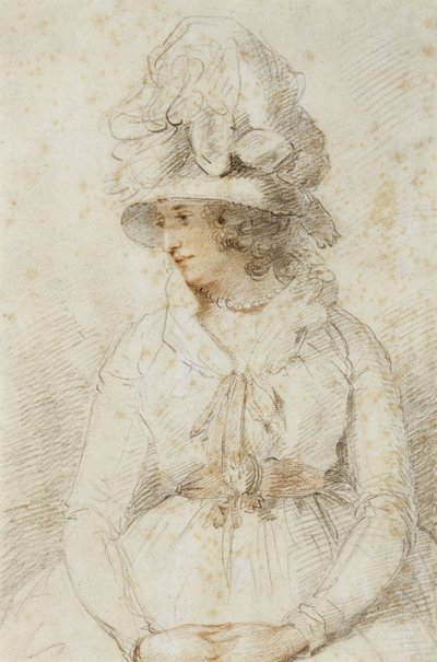 Portret van een dame, 1780s (zwart & rood krijt verhoogd met wit op buff laid papier) door John Hoppner
