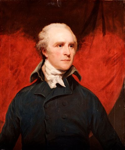 Portret van de Rt. Hon. Thomas Grenville, M.P., halve lengte, in een grijze jas en een witte das door John Hoppner
