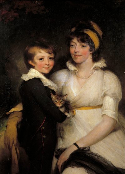Jonge vrouw en kleine jongen met een kat Schilderij door John Hoppner (1758-1810) door John Hoppner