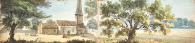 Oude Eltham kerk en een eik, Kent door John Inigo Richards