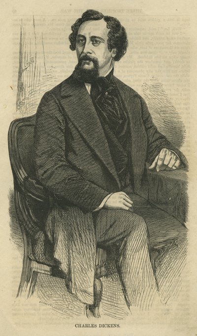 Charles Dickens, gegraveerd door Bobbett-Hooper, uit Harpers New Monthly Magazine, c.1864 door John Jabez Edwin Paisley Mayall