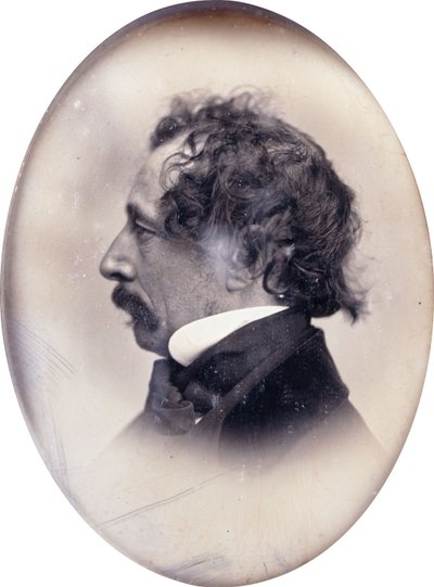Profielportret van een heer, geïdentificeerd als Charles Dickens, ca. 1853-1855 door John Jabez Edwin Paisley Mayall