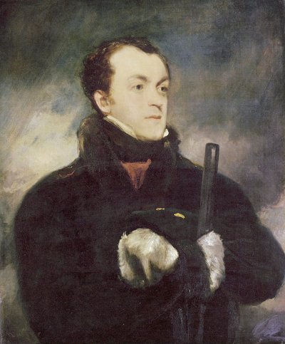 Portret van Kapitein Lyon, halve lengte, in een bontjas, met een geweer door John Jackson