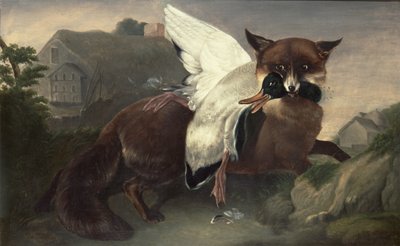 Vos en gans, ca.1835 (olieverf op doek) door John James Audubon