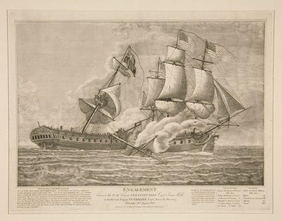Engagement tussen de Amerikaanse Fregat Constitution en de Britse Fregat Guerrière door John James Barralet