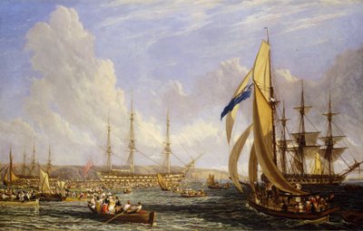 Maritieme scène voor Plymouth, Engeland, in augustus 1815 door John James Chalon