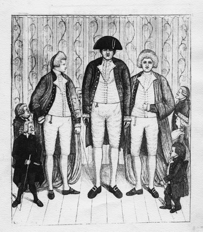 Drie Reuzen met een groep toeschouwers, 1784 door John Kay