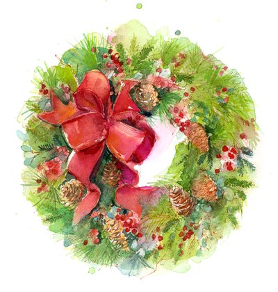 Kerstkrans met Rode Strik door John Keeling