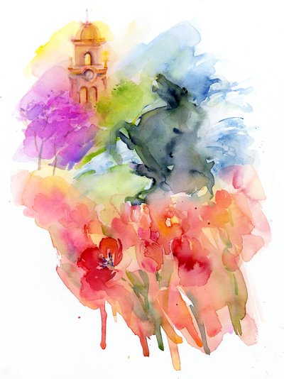 Plaza met Rode Tulpen door John Keeling