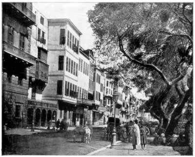 De Ezbekiyeh en Straatscène, Caïro, Egypte door John L. Stoddard