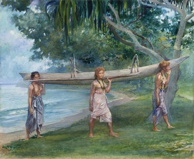 Meisjes die een Kano Dragen, Vaiala in Samoa, 1891 door John La Farge