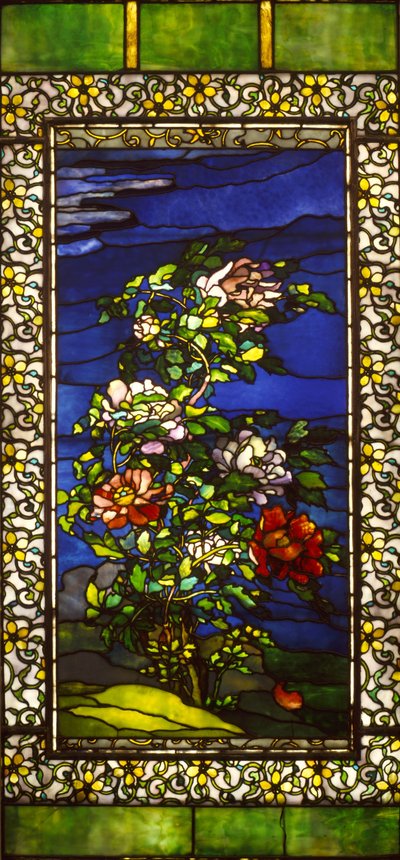 Pioenrozen in de wind met kakemono borders door John La Farge