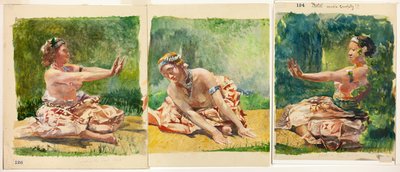 Siva Dans: Drieluik van Zittende Enkele Figuren door John La Farge
