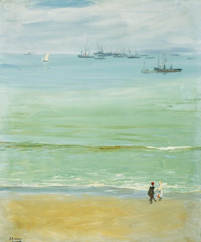 Een jonge vrouw die een baby in een kinderwagen duwt door John Lavery