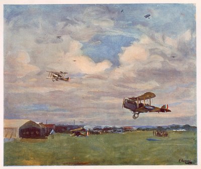 Een vliegveld, uit Britse kunstenaars aan het front, voortzetting van het westelijk front, 1918 door John Lavery