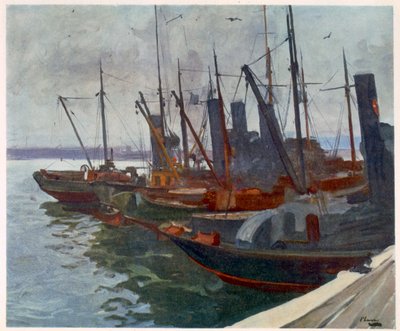 Mijnenvegers in de Haven, uit Britse Kunstenaars aan het Front, Vervolg van Het Westelijk Front, 1918 door John Lavery