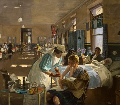 De Eerste Gewonden in het Londense Ziekenhuis, Augustus 1914 door John Lavery