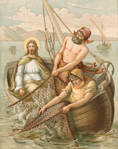 Jezus aan het vissen door John Lawson