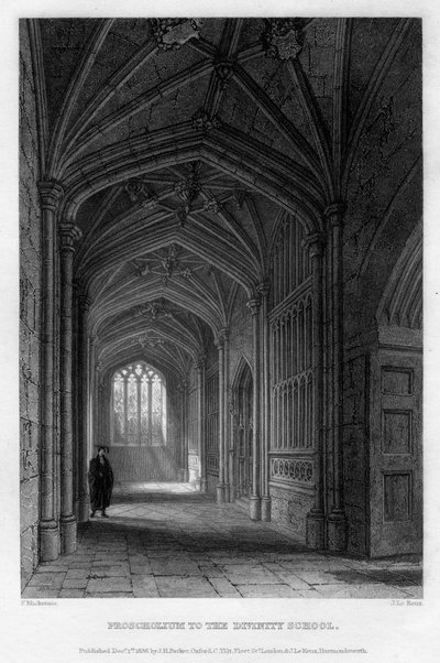 Proscholium naar de Divinity School, Oxford, 1836 door John Le Keux