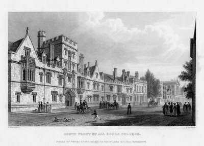 Zuidelijke voorkant van All Souls College, Universiteit van Oxford, 1834 door John Le Keux