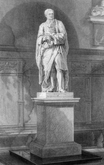 Standbeeld van Sir Isaac Newton, Engelse wiskundige, astronoom en natuurkundige door John Le Keux