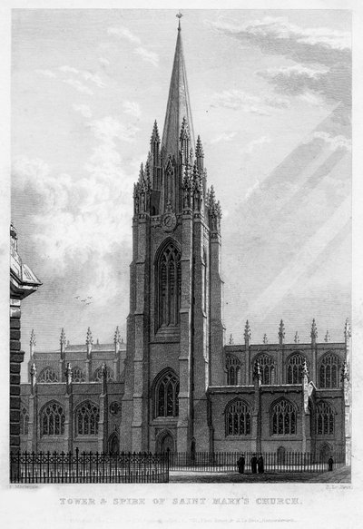 Toren en spits van de Sint-Mariakerk, Oxford, 1833 door John Le Keux