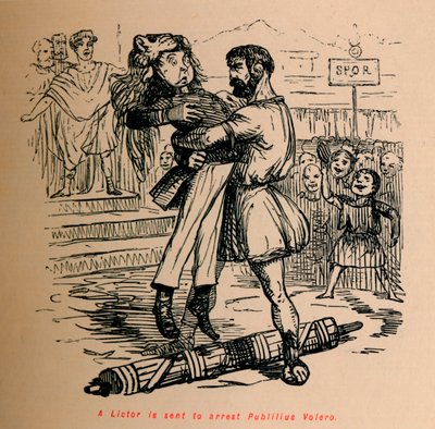 Een lictor wordt gestuurd om Publilius Volero te arresteren, 1852 door John Leech