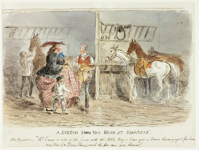 Een schets vanaf de tribune in Scarboro door John Leech