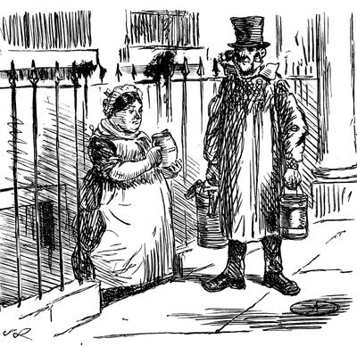 Een cartoon over het verdunnen van melk, geïllustreerd door John Leech door John Leech