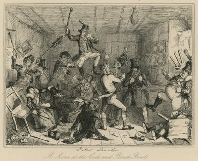 Een scène bij de Cock and Punch Bowl door John Leech