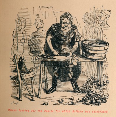 Caesar op zoek naar de Parels waarvoor Groot-Brittannië beroemd was, ca. 1860 door John Leech