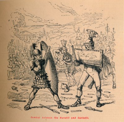 Gevecht tussen de Horatii en Curiatii, 1852 door John Leech