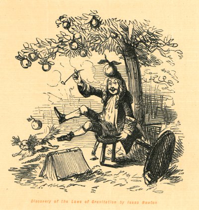 Ontdekking van de zwaartekrachtwetten door Isaac Newton, 1897 door John Leech