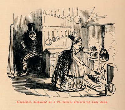 Gloucester, vermomd als politieagent, ontdekt Lady Anne door John Leech