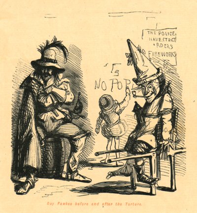 Guy Fawkes voor en na de marteling door John Leech
