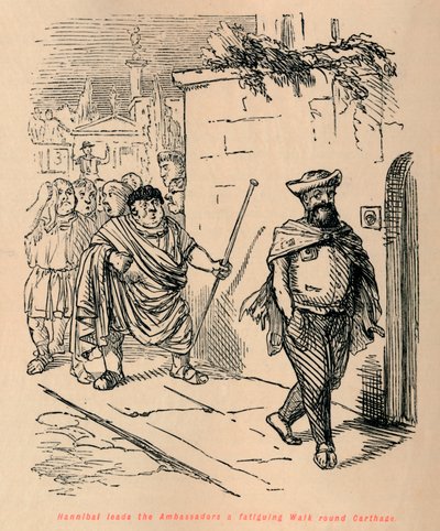 Hannibal leidt de Ambassadeurs een vermoeiende wandeling rond Carthago, 1852 door John Leech