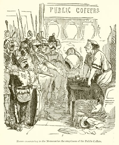 Hanno kondigt de huurlingen de leegte van de openbare schatkist aan door John Leech