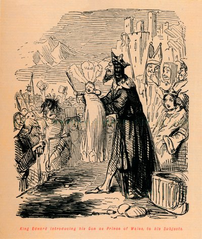 Koning Edward introduceert zijn zoon als Prins van Wales aan zijn onderdanen, ca. 1860 door John Leech