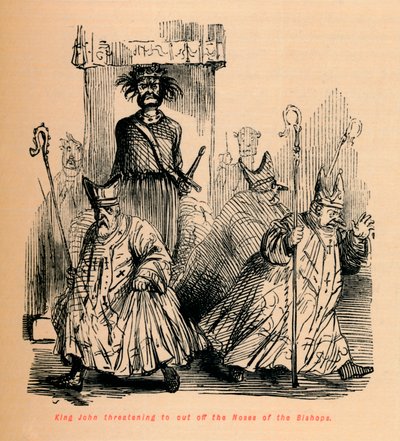 Koning Jan dreigt de neuzen van de bisschoppen af te snijden, c1860 door John Leech