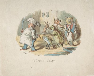 Keukenpersoneel recto, Bergachtig Landschap met Wandelaar verso, 1837-64 door John Leech