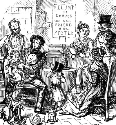 Leden van een eersteklas familie brengen tijd door in een winkel door John Leech