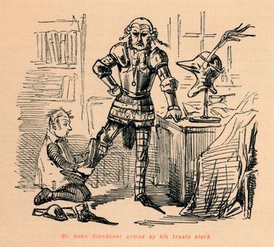 Mr. Owen Glendower bewapend door zijn trouwe klerk, ca. 1860 door John Leech