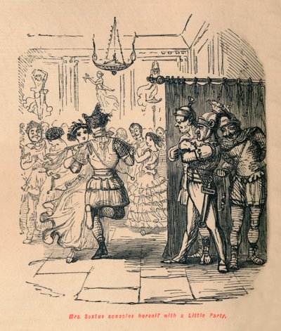 Mevrouw Sextus troost zichzelf met een klein feestje door John Leech