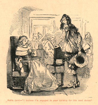 Edele heer. - Ik geloof dat ik met uw edelvrouw ben verloofd voor de volgende dans, 1897 door John Leech