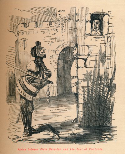 Onderhandeling tussen Piers Gaveston en de Graaf van Pembroke, ca. 1860 door John Leech