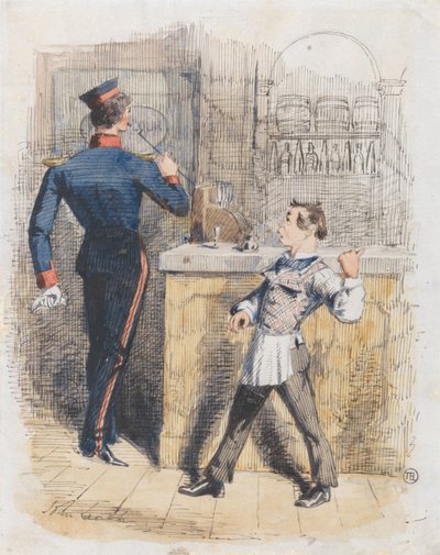 Pot Valiant: scène in een gelagkamer door John Leech