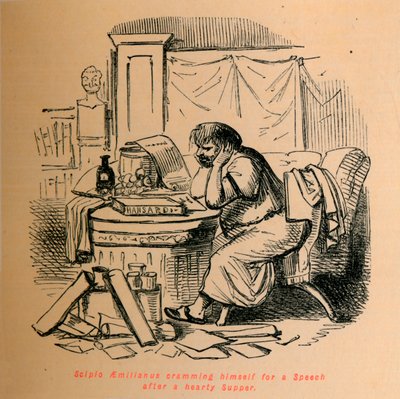 Scipio Aemilianus die zich voorbereidt op een Toespraak na een stevige Maaltijd, 1852 door John Leech