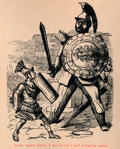 Geweldig gevecht tussen T Manlius en een Galliër van gigantische gestalte door John Leech