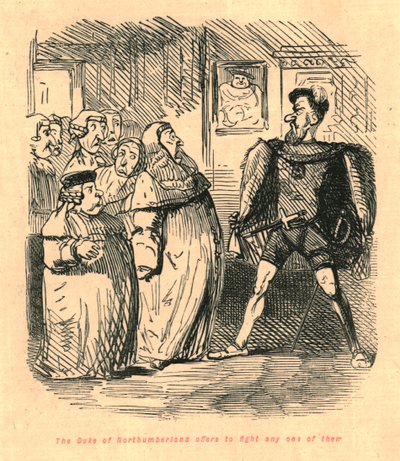 De hertog van Northumberland biedt aan om met iemand te vechten door John Leech