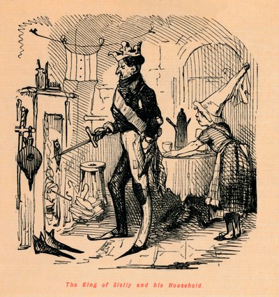 De Koning van Sicilië en zijn Hofhouding door John Leech